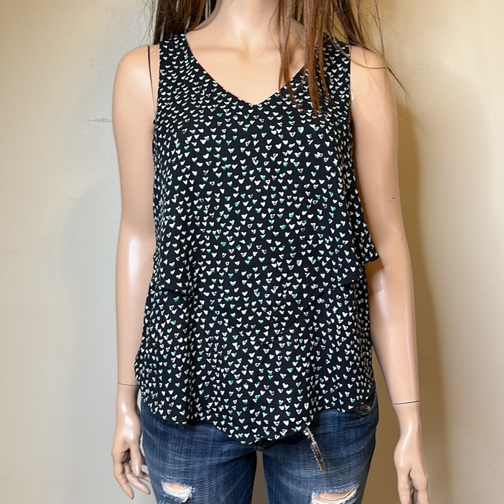 Torrid Georgette Double Layered Heart Black/Green V-Neck Tank Top Size 1X